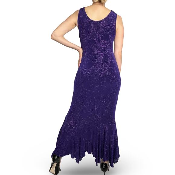 90s Vintage Purple Glitter Mermaid Gown Floor-Length Dress M - Picture 2 of 10